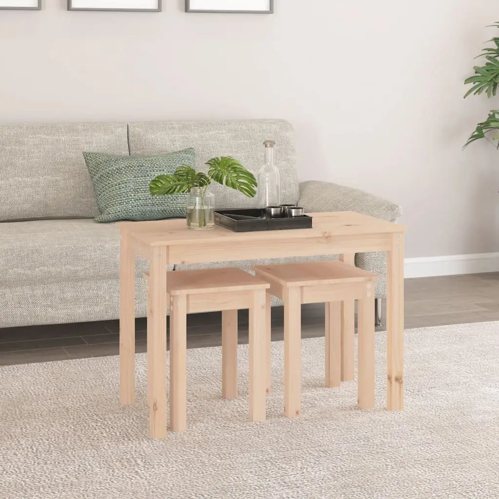 Nesting Tables Set of 3 Pine Wood Brown Side End Tables