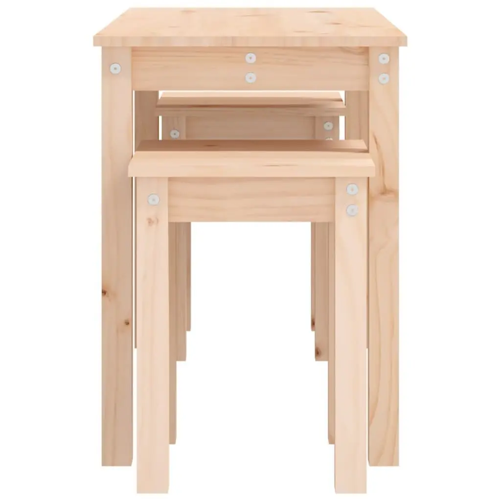 Nesting Tables Set of 3 Pine Wood Brown Side End Tables