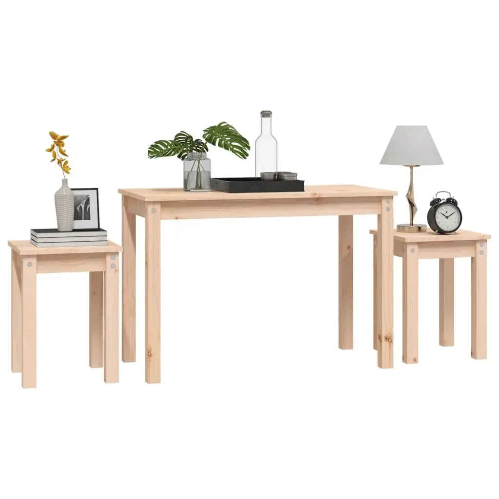 Nesting Tables Set of 3 Pine Wood Brown Side End Tables