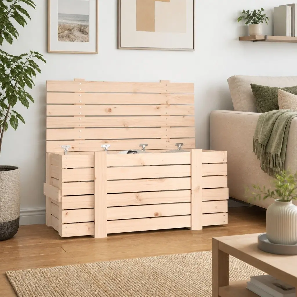Wooden Storage Box Home Organisation 91x40.5x42cm Brown Solid Pine