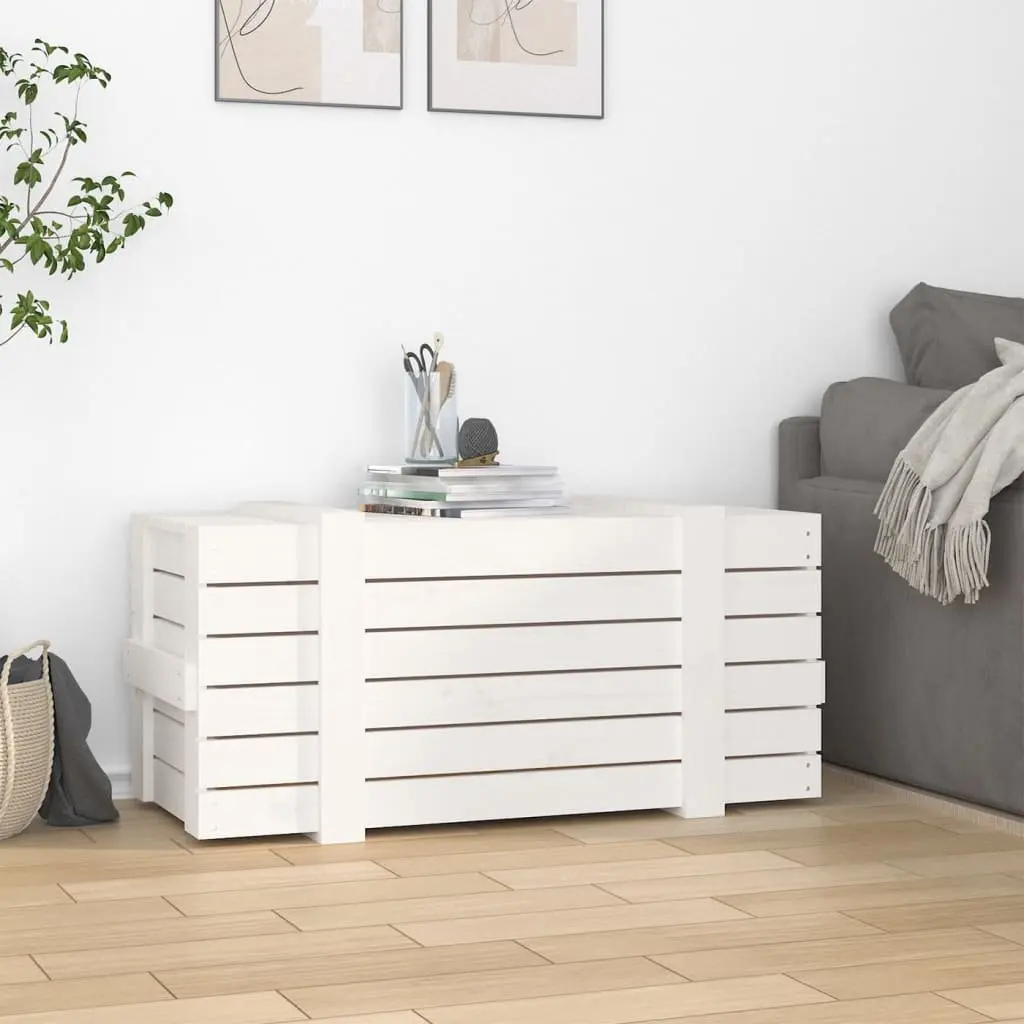 Storage Box White Solid Wood Pine Household Organiser Chest with Lid 91 x 40.5 x 42 cm