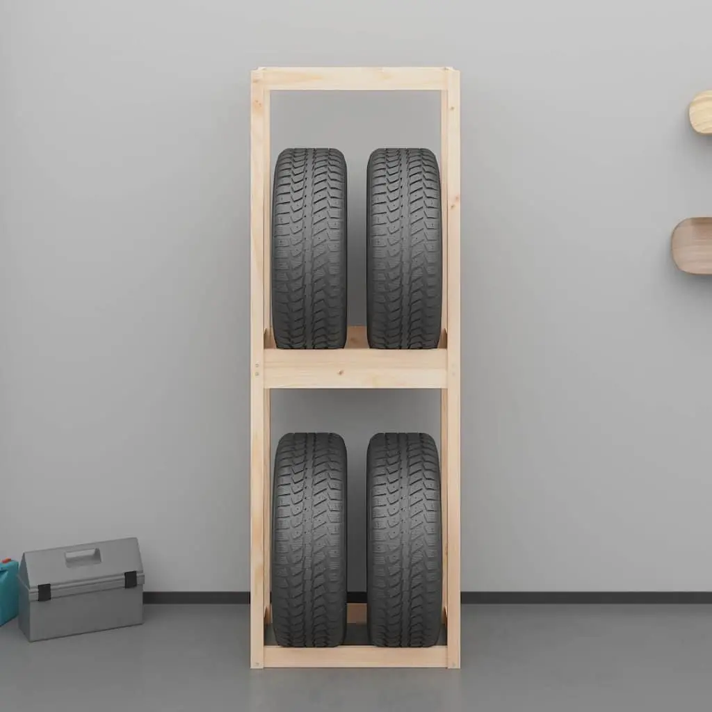 Tire Rack Solid Pine Wood Storage Shelf Garage Workshop Basement Organiser Brown 63x40x180 cm