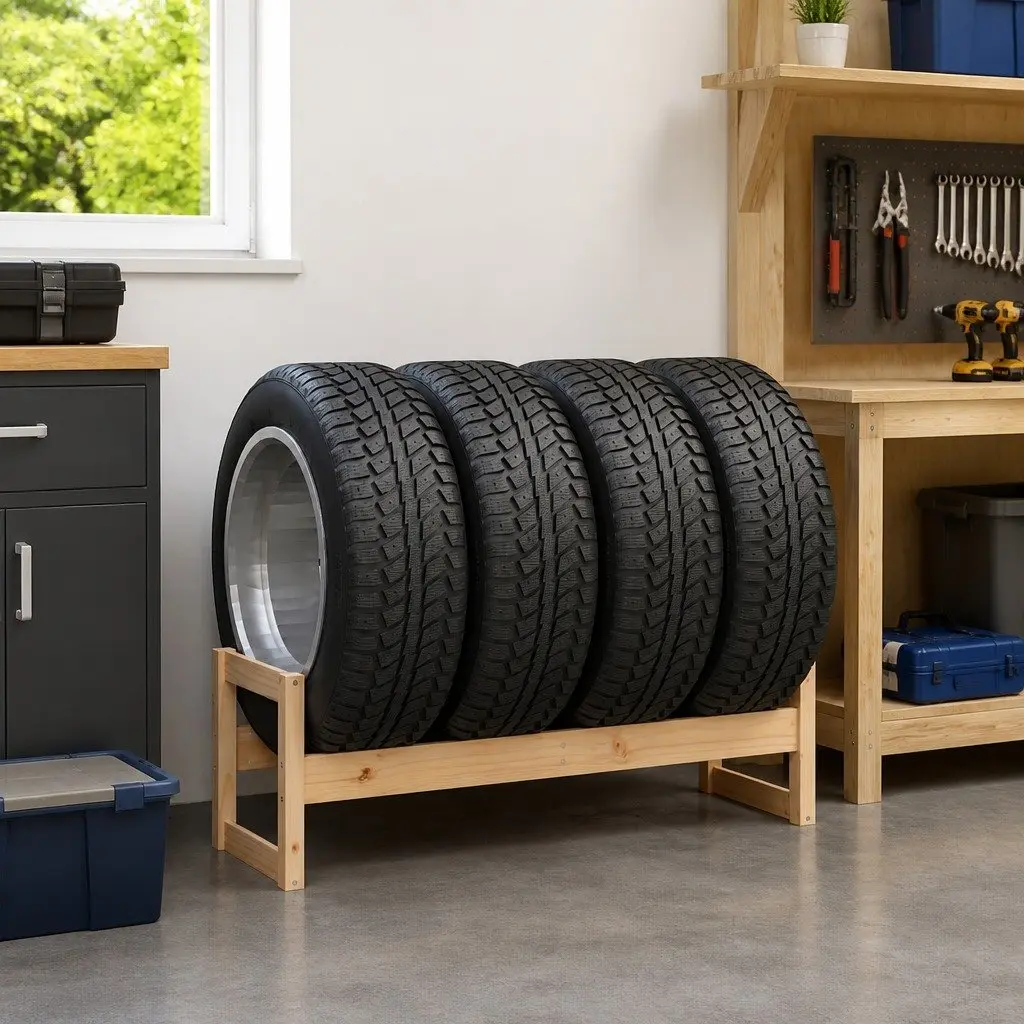 Tire Rack Storage Shelf Solid Wood Organiser 120x40x40cm Brown