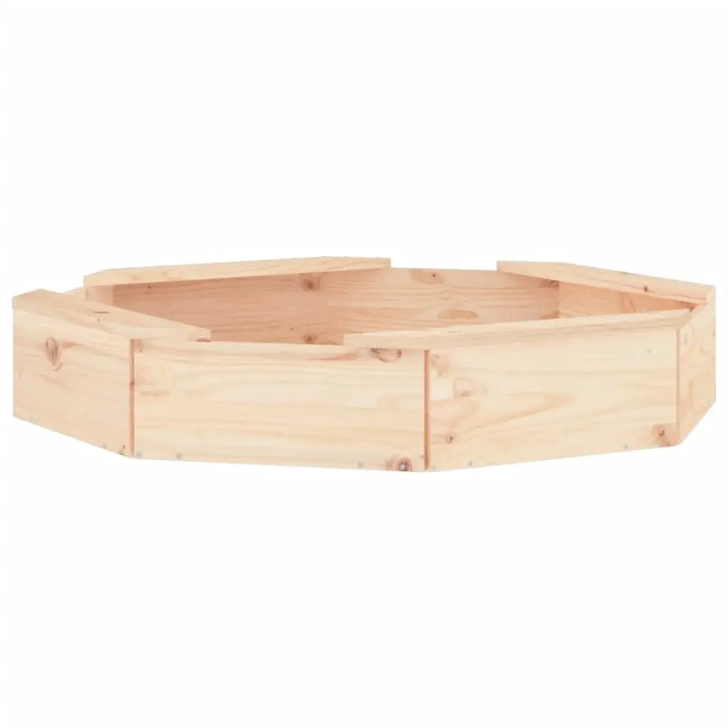 Wooden Sandbox Octagon Outdoor Play Pit with 4 Seats Brown