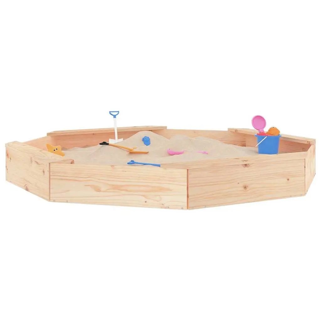 Wooden Sandbox Octagon Outdoor Play Equipment Brown with 4 Seats