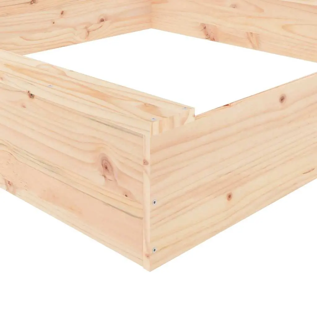 Wooden Sandbox Square Outdoor Play Sand Pit with Seats Solid Pine Wood Brown