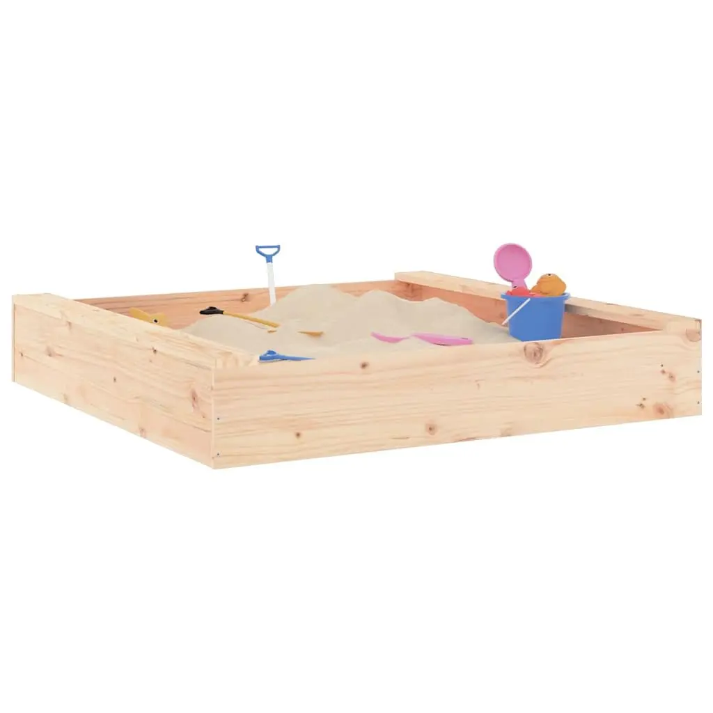 Wooden Sandbox Square Outdoor Play Sand Pit with Seats Solid Pine Wood Brown