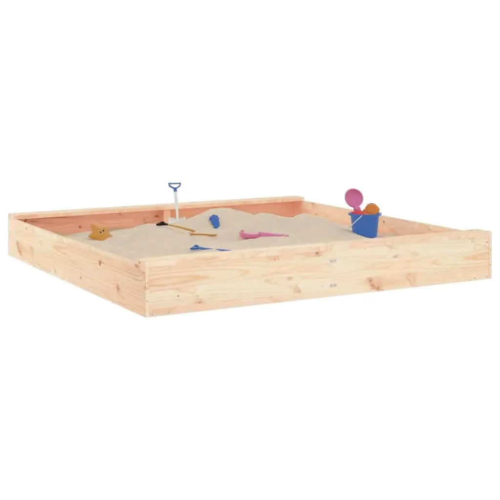 Wooden Sandbox Outdoor Play Equipment Square Solid Pine Wood with Seats Brown