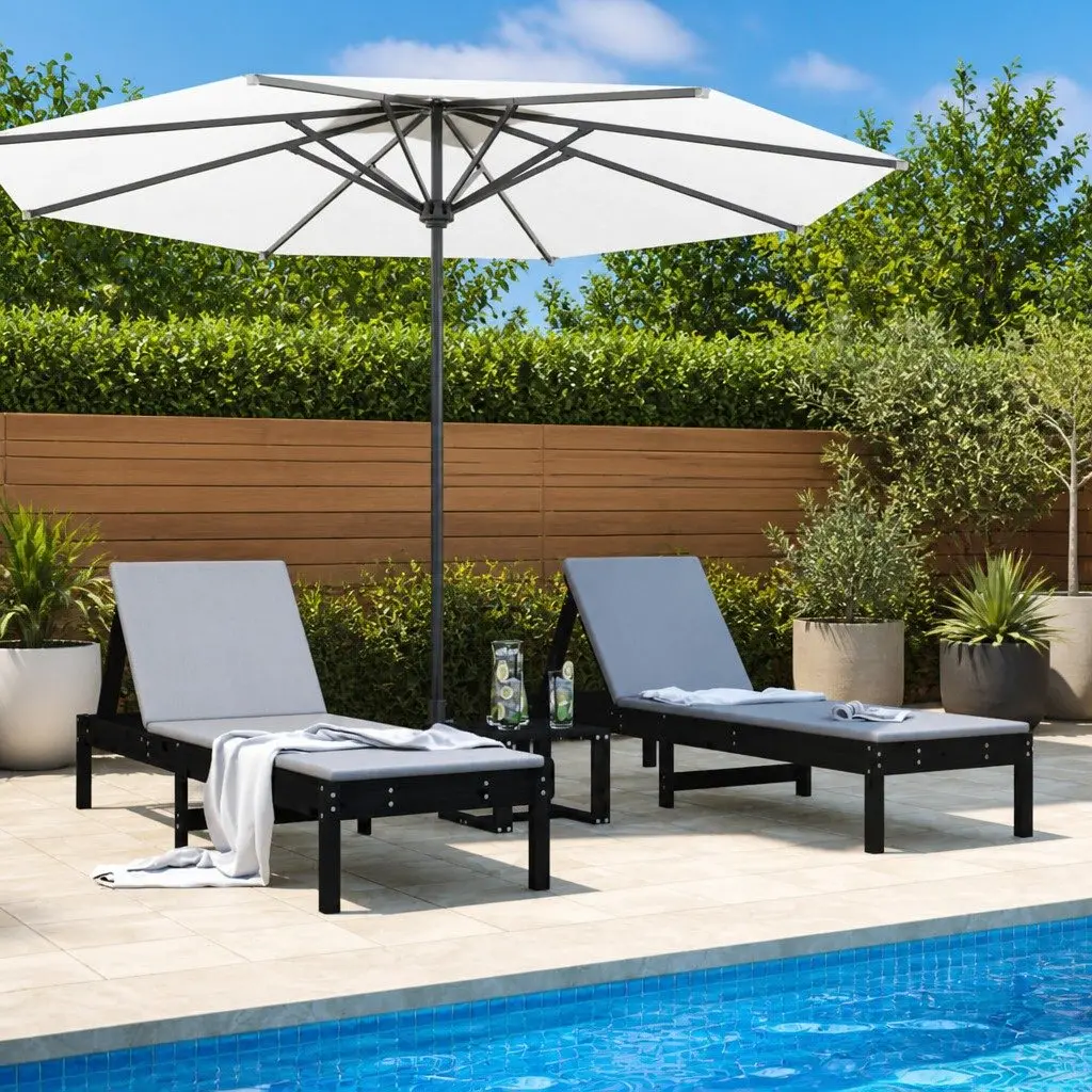 Black Solid Wood Reclining Chair 2 Piece Sun Loungers Outdoor Garden Patio Adjustable Backrest