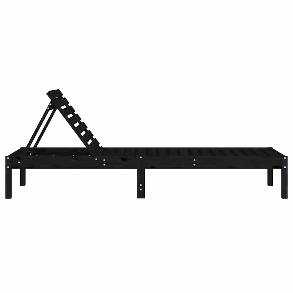 Black Solid Wood Reclining Chair 2 Piece Sun Loungers Outdoor Garden Patio Adjustable Backrest