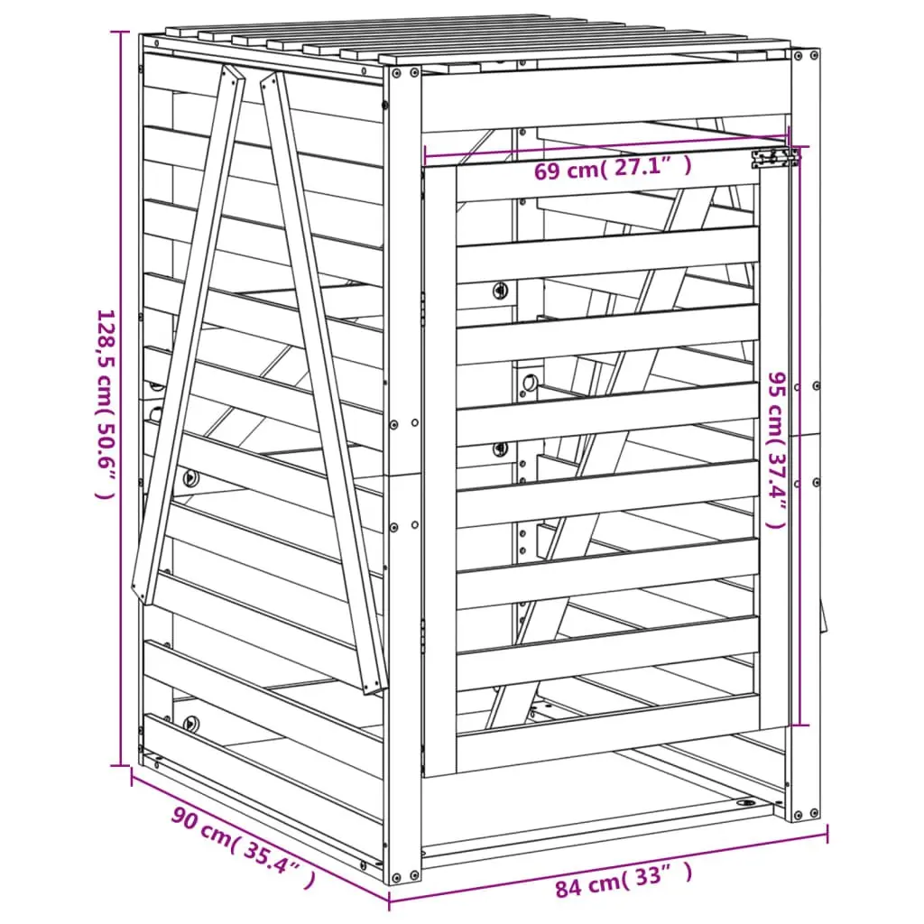 Wheelie Bin Storage Solid Wood Pine Garden Waste Container Enclosure Brown