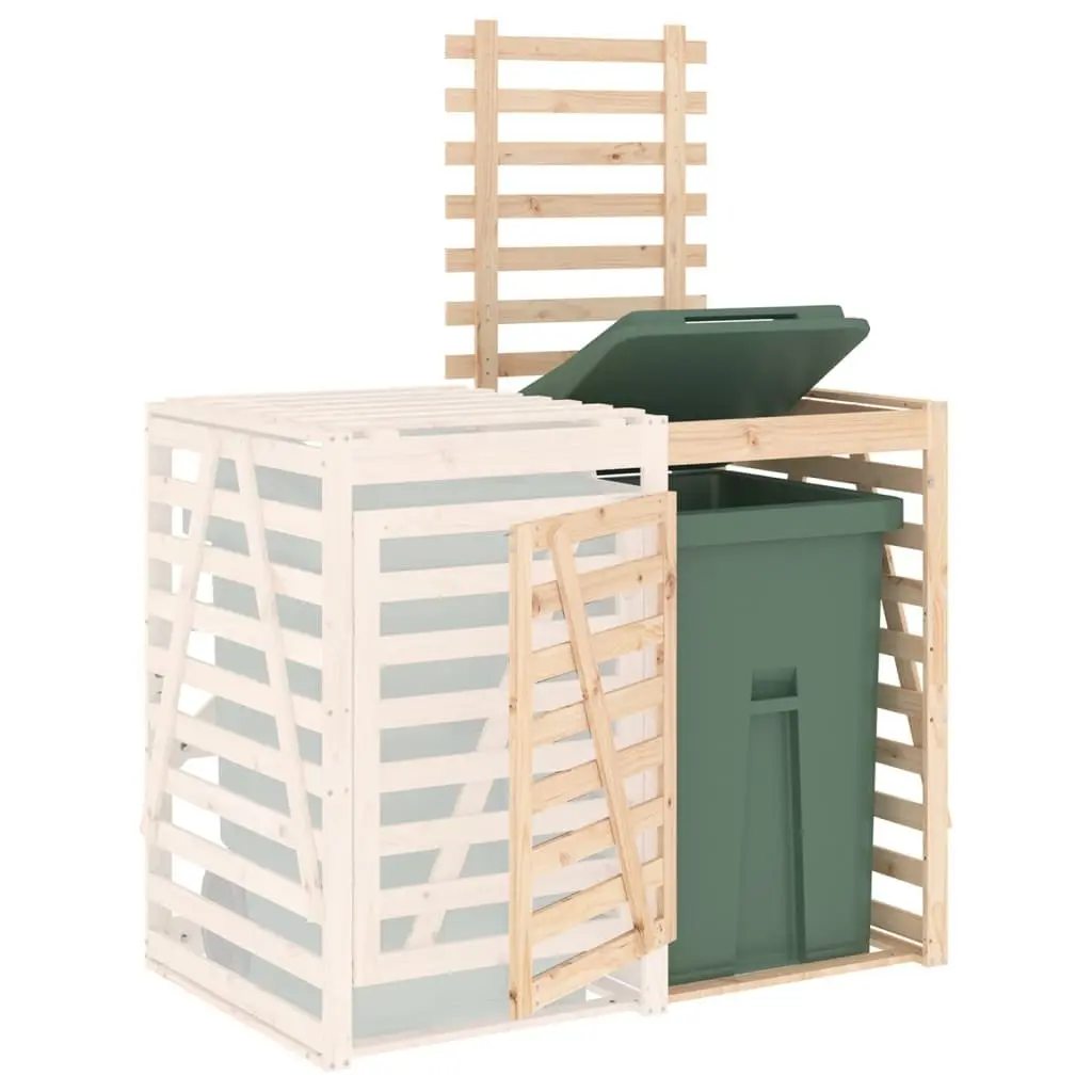 Garden Waste Bin Storage Extension Brown Solid Pine Wood Outdoor Multi-Bin Container