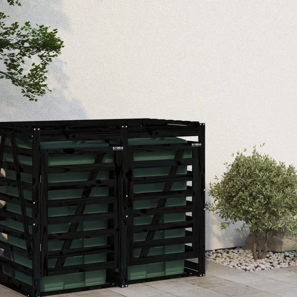 Wheelie Bin Storage Extension Black Solid Pine Wood Outdoor Garden Waste