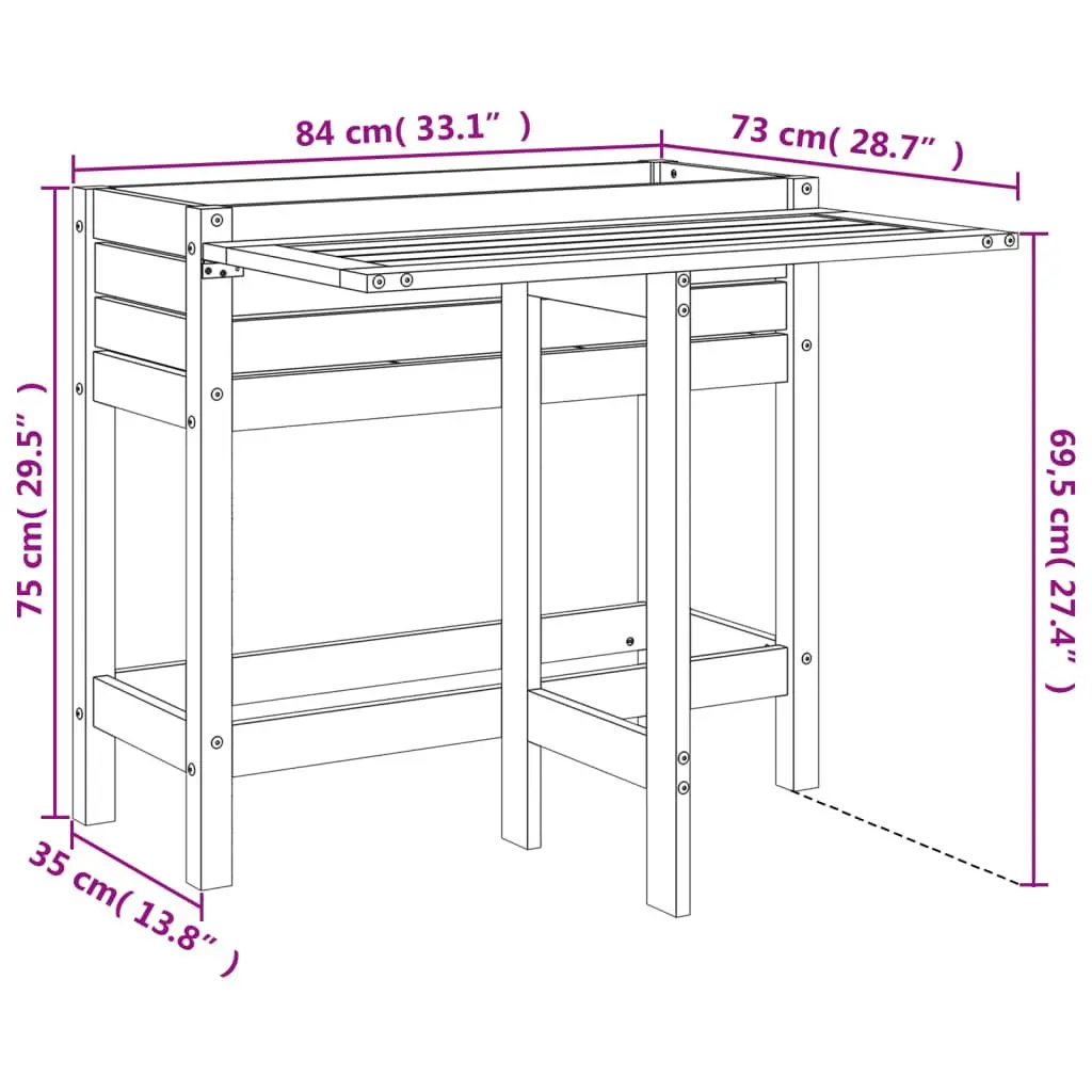 Garden Planter Elevated Raised Solid Wood Pine Brown with Folding Tabletop