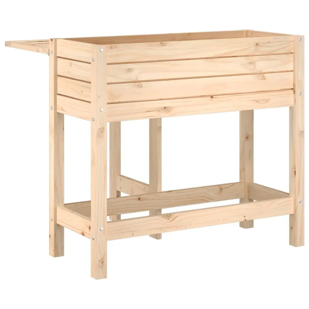 Garden Planter Elevated Raised Solid Wood Pine Brown with Folding Tabletop