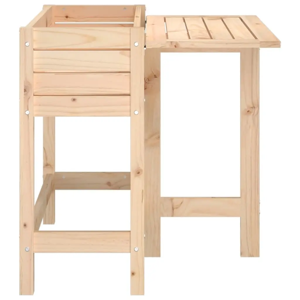 Garden Planter Elevated Raised Solid Wood Pine Brown with Folding Tabletop