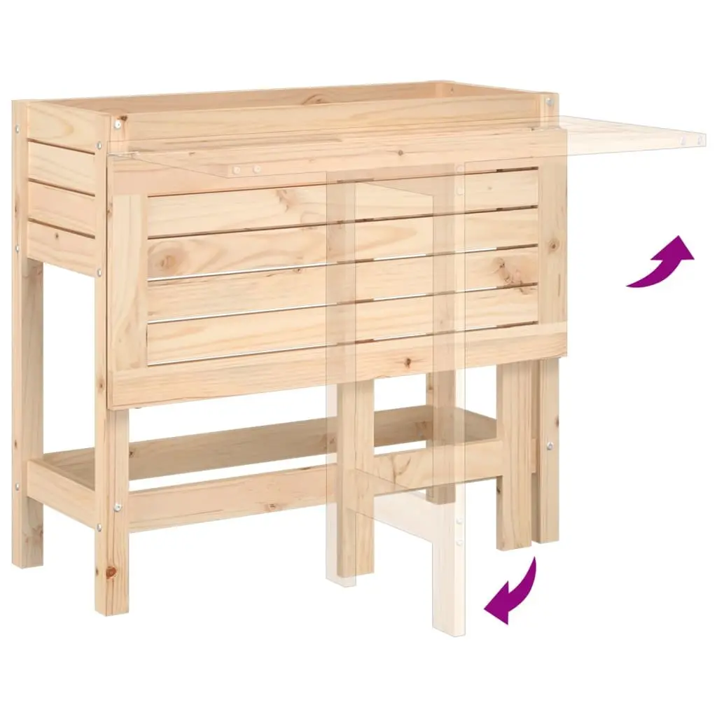 Garden Planter Elevated Raised Solid Wood Pine Brown with Folding Tabletop
