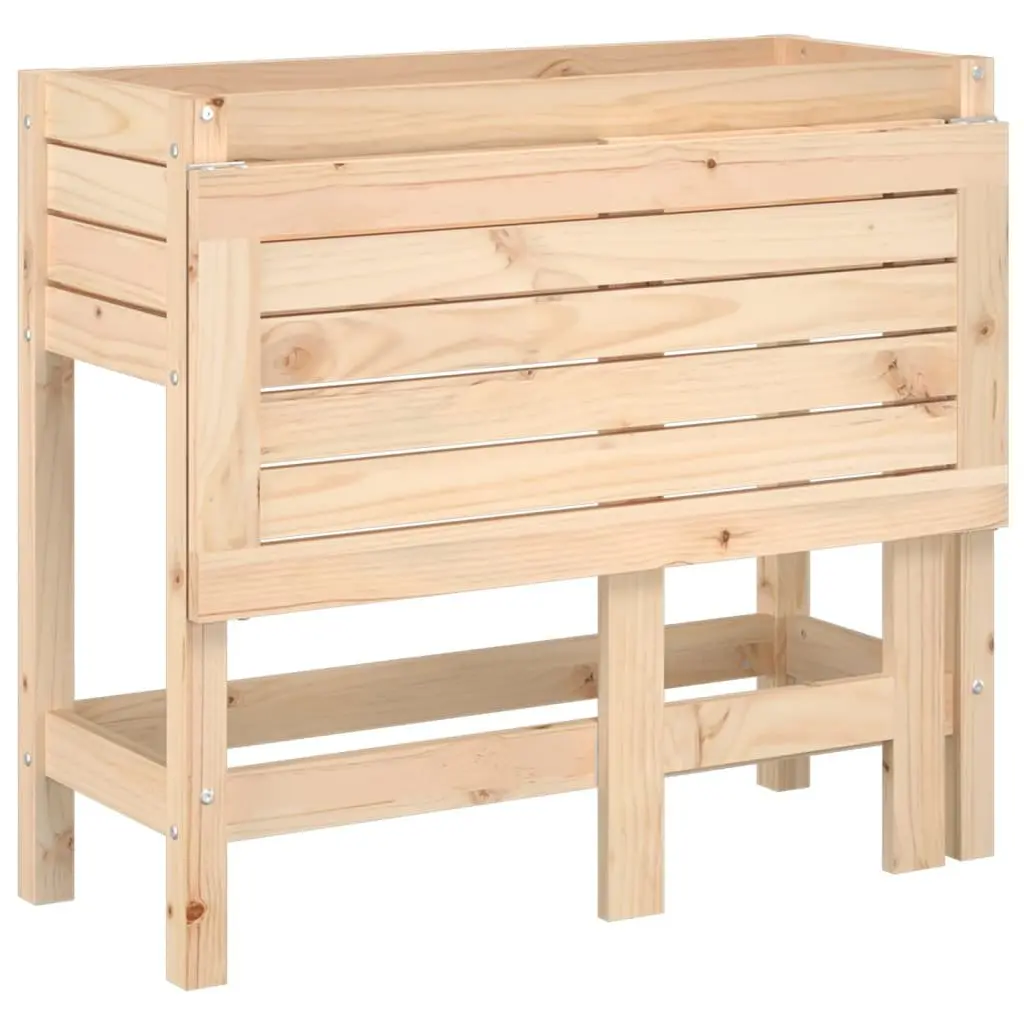 Garden Planter Elevated Raised Solid Wood Pine Brown with Folding Tabletop