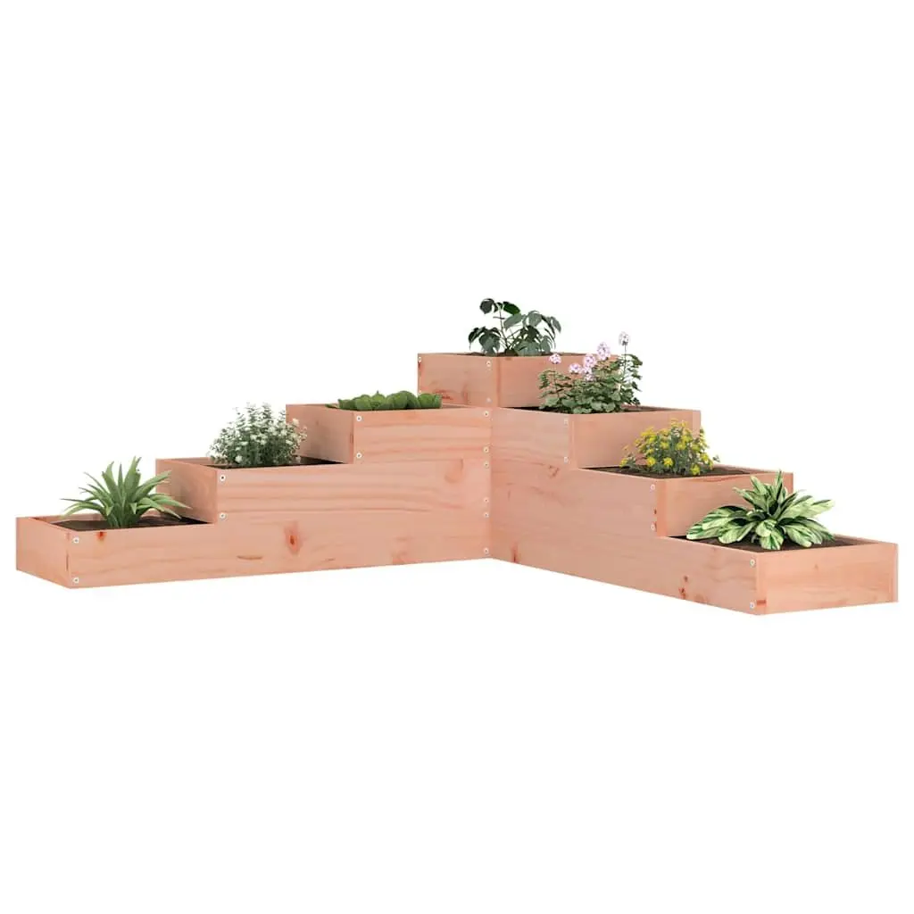 4-Tier Wooden Garden Planter L-Shaped Outdoor Raised Bed Brown