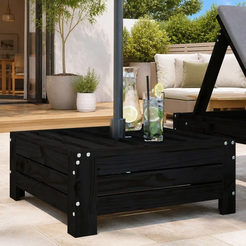 Wooden Parasol Base Cover Side Table Black Solid Pine Outdoor Garden Patio