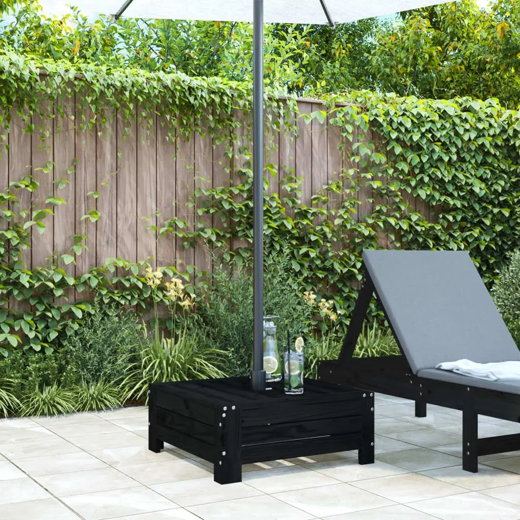 Wooden Parasol Base Cover Side Table Black Solid Pine Outdoor Garden Patio