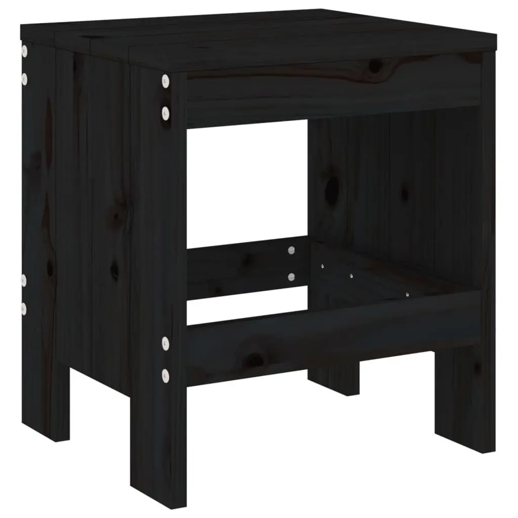 Outdoor Garden Stools 2 pcs Black Solid Pine Wood Backless Patio Seating