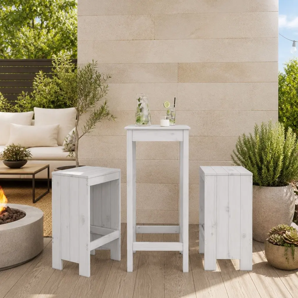 Bar Stools Outdoor Seating 40x36x75 cm White Solid Pine Wood 2 Piece