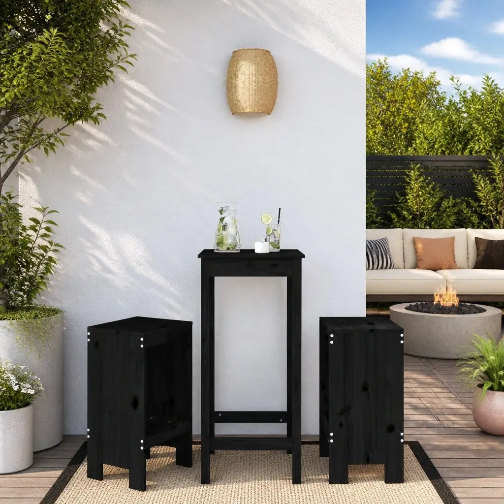 Bar Stools Outdoor Use 40x36x75 cm Black Solid Pine Wood 2 pcs
