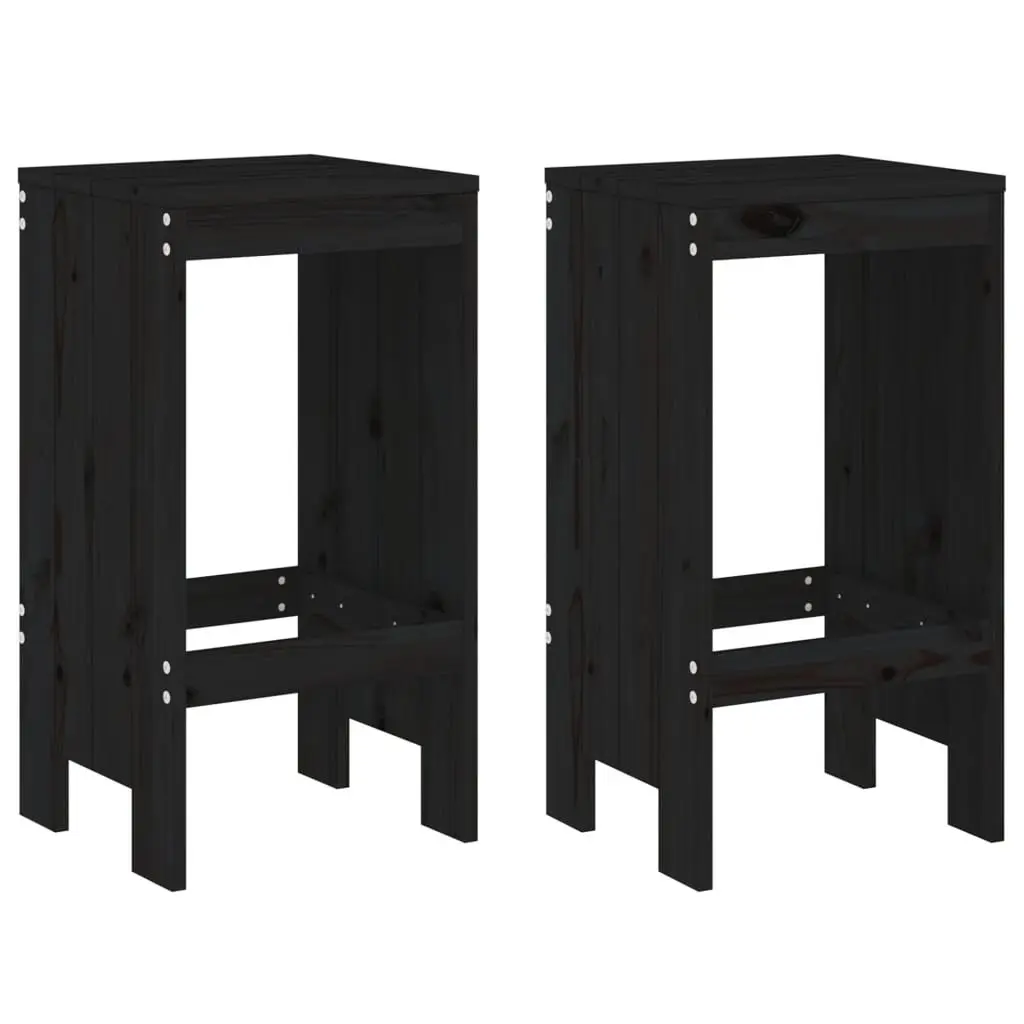 Bar Stools Outdoor Use 40x36x75 cm Black Solid Pine Wood 2 pcs