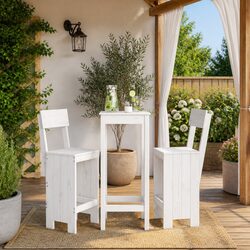 Wooden Bar Stools 2 Pcs White Outdoor Seating Backrest Footrest High Chair