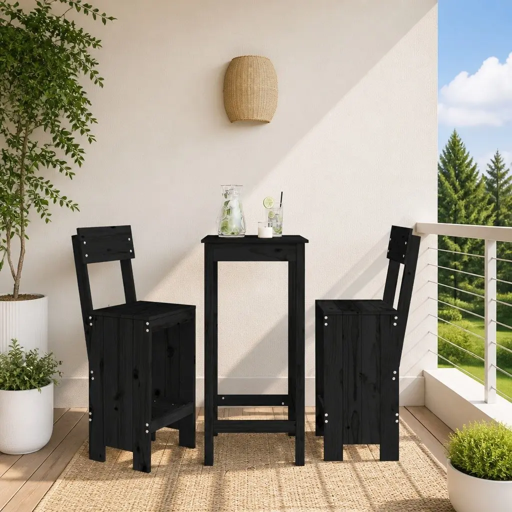 Bar Stools Black Solid Pine Wood 40x48.5x115.5cm Outdoor Seating 2 Piece