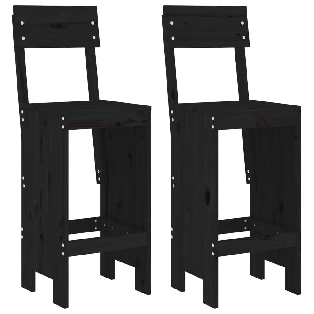 Bar Stools Black Solid Pine Wood 40x48.5x115.5cm Outdoor Seating 2 Piece