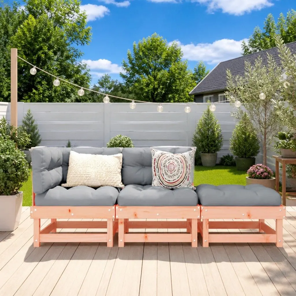 3 Piece Outdoor Garden Lounge Set Solid Wood Sectional Sofa Brown
