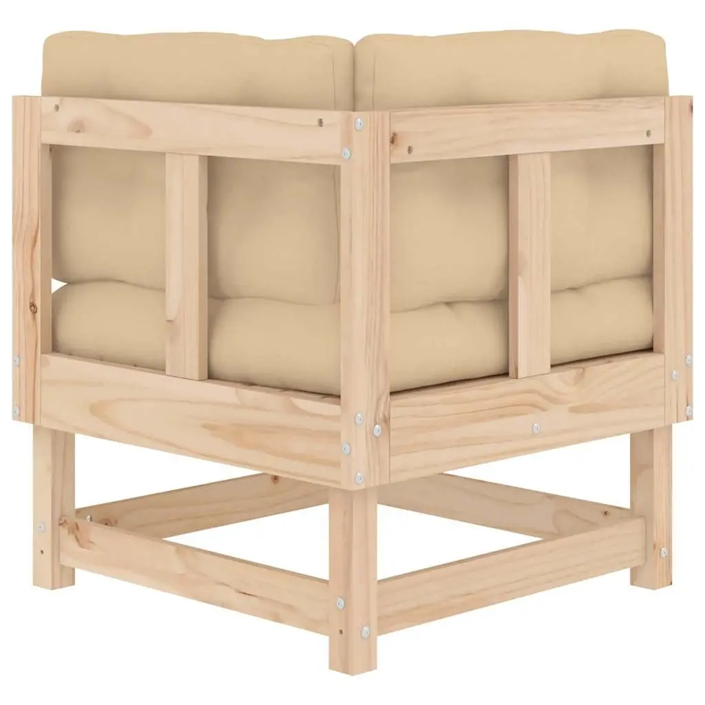 Corner Sofa Outdoor Garden Patio Sectional Seating Solid Pine Wood Brown with Cushions