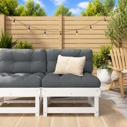 Outdoor Middle Sofa Section White Solid Pine Wood Garden Patio Furniture Modular