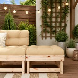 Garden Footstool with Cushion Outdoor Seating Patio Lounge Slatted Design