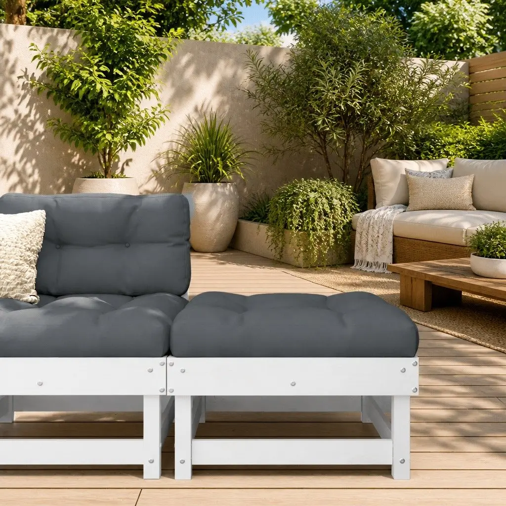 Garden Footstool Outdoor Seating White Solid Pine with Cushion