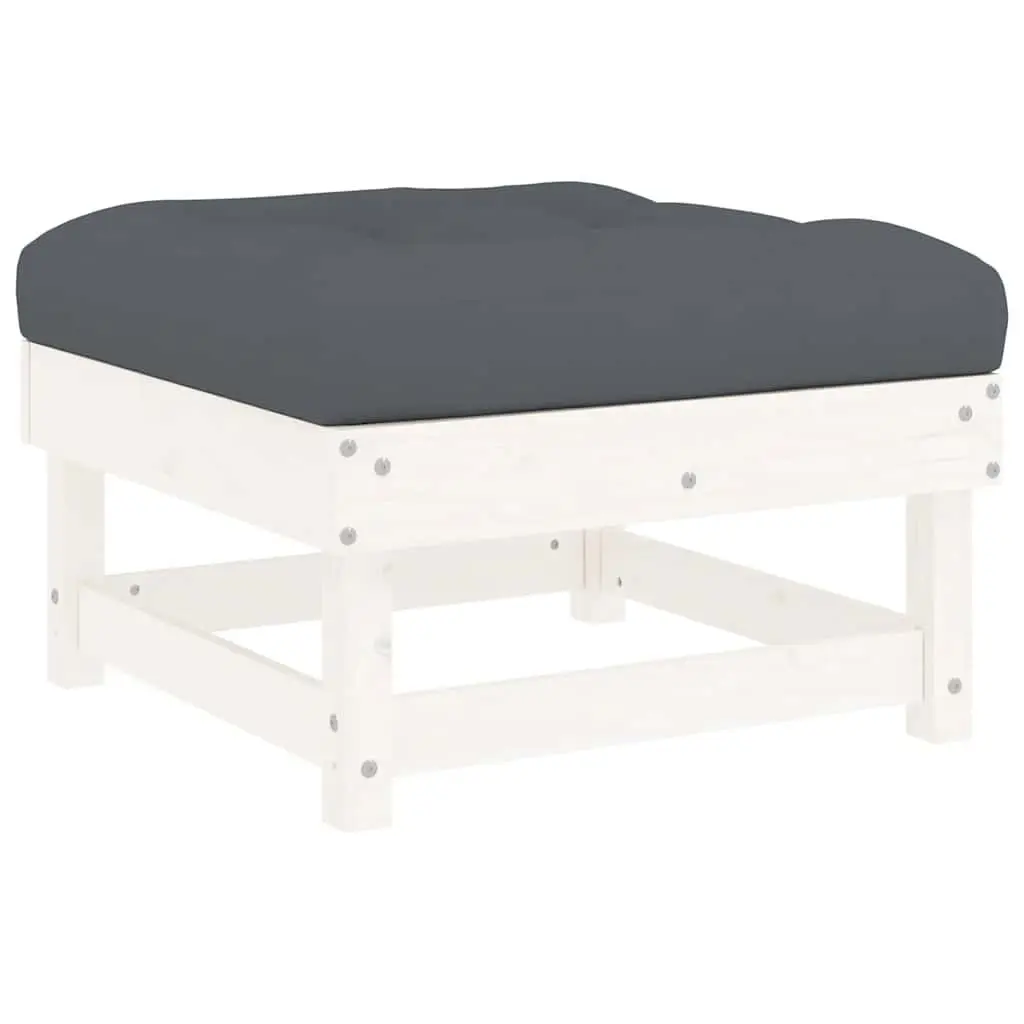 Garden Footstool Outdoor Seating White Solid Pine with Cushion
