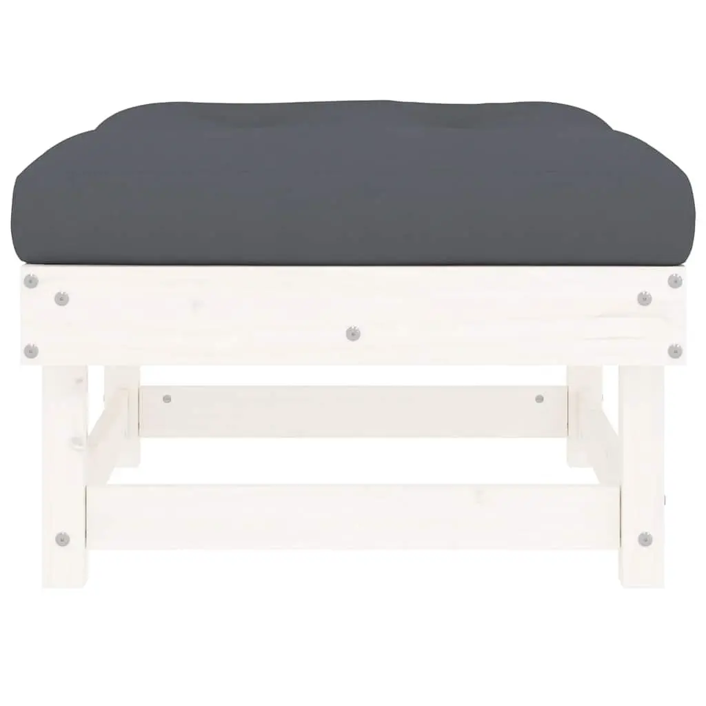 Garden Footstool Outdoor Seating White Solid Pine with Cushion