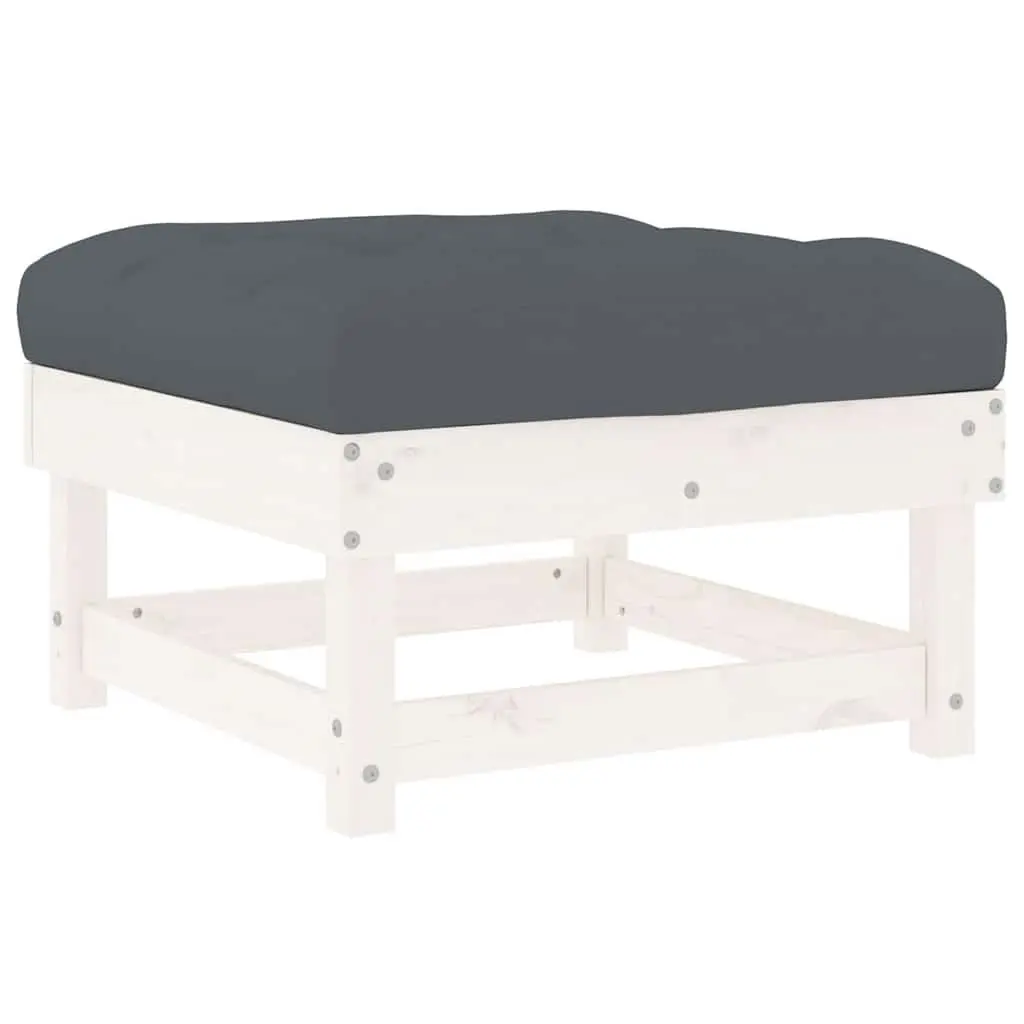 Garden Footstool Outdoor Seating White Solid Pine with Cushion