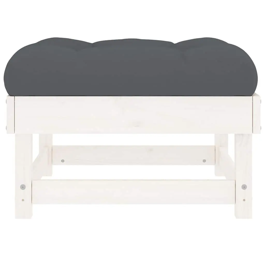 Garden Footstool Outdoor Seating White Solid Pine with Cushion