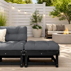 Comfortable Black Wooden Footstool with Cushion
