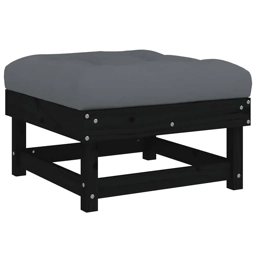 Black Wooden Footstool with Cushion