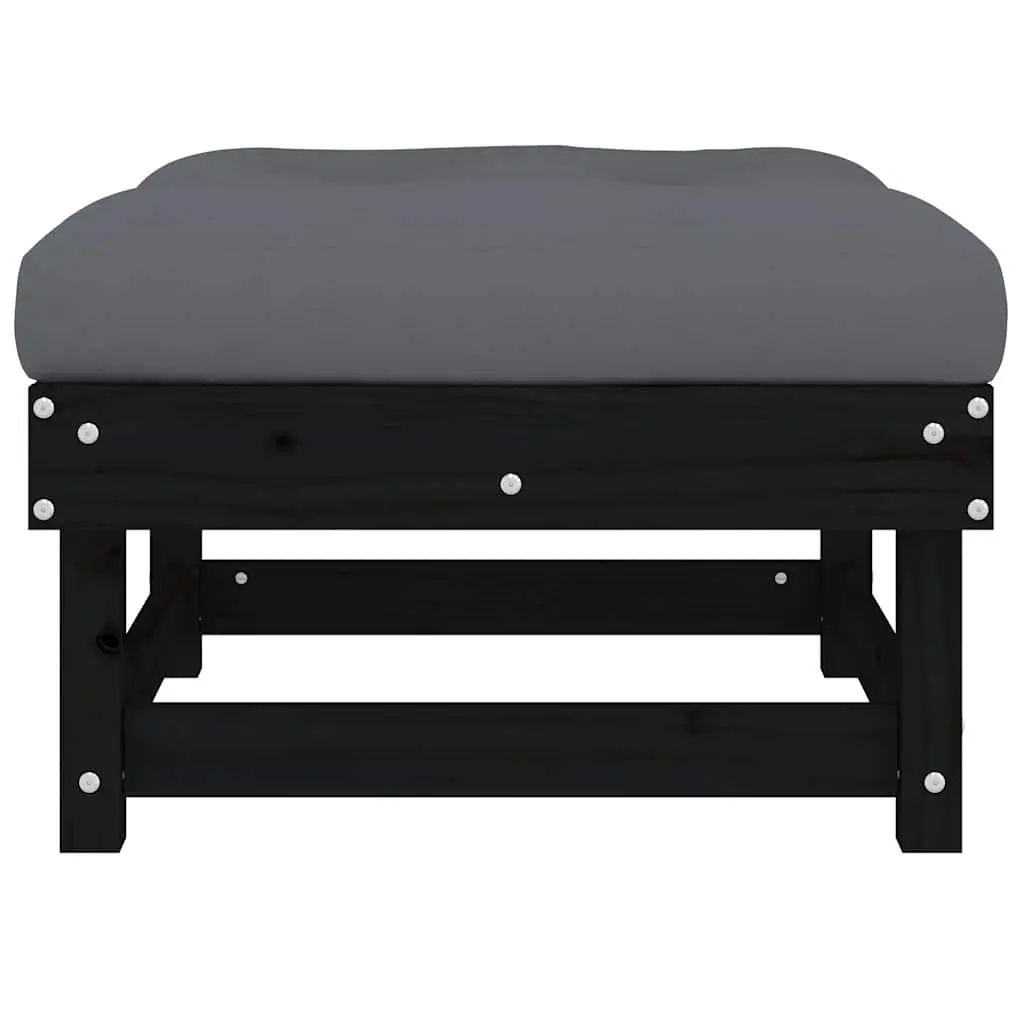 Black Wooden Footstool with Cushion