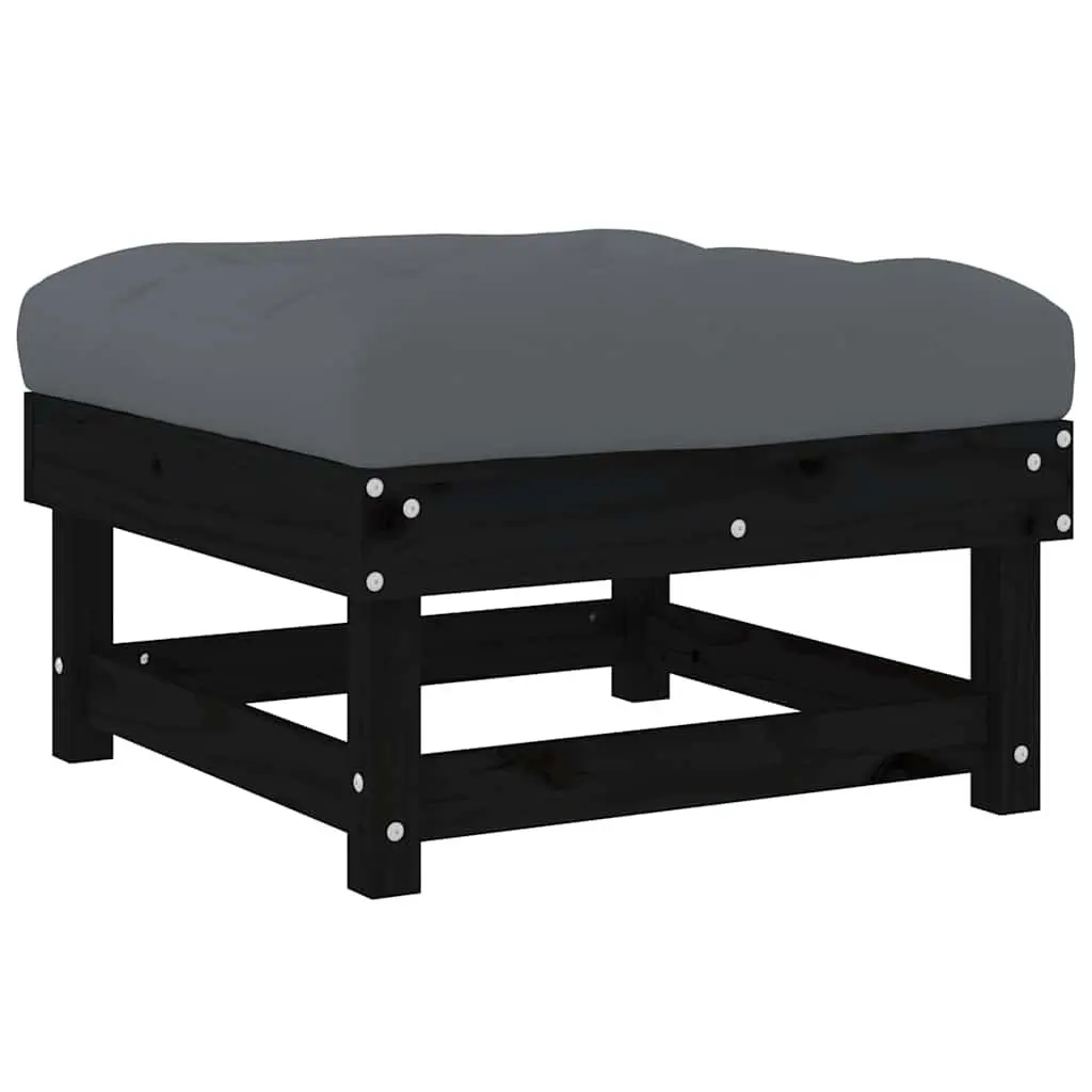 Black Wooden Footstool with Cushion