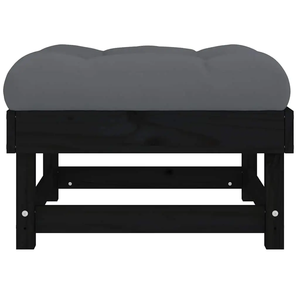 Black Wooden Footstool with Cushion