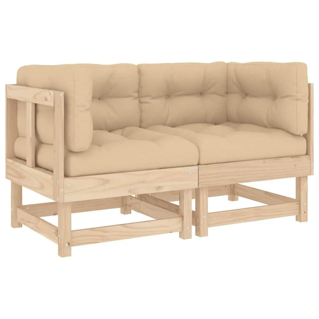 Corner Sectional Sofa with Cushions 2 pcs Solid Pine Wood Outdoor Seating Brown