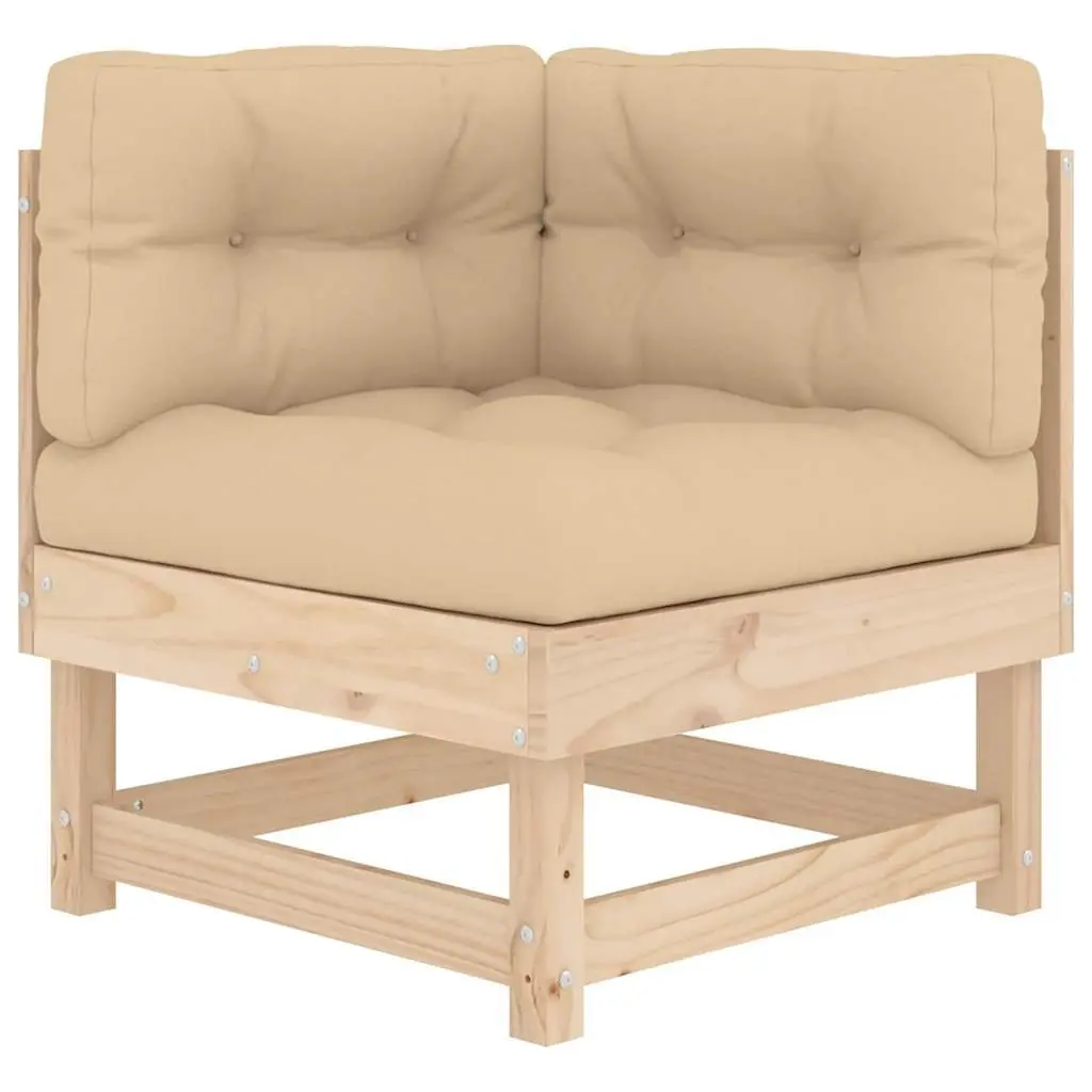 Corner Sectional Sofa with Cushions 2 pcs Solid Pine Wood Outdoor Seating Brown