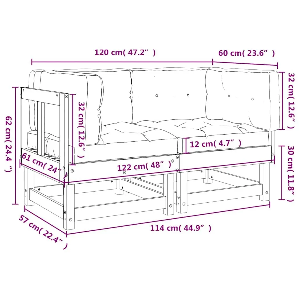 Corner Sectional Sofa with Cushions 2 pcs Solid Pine Wood Outdoor Seating Brown