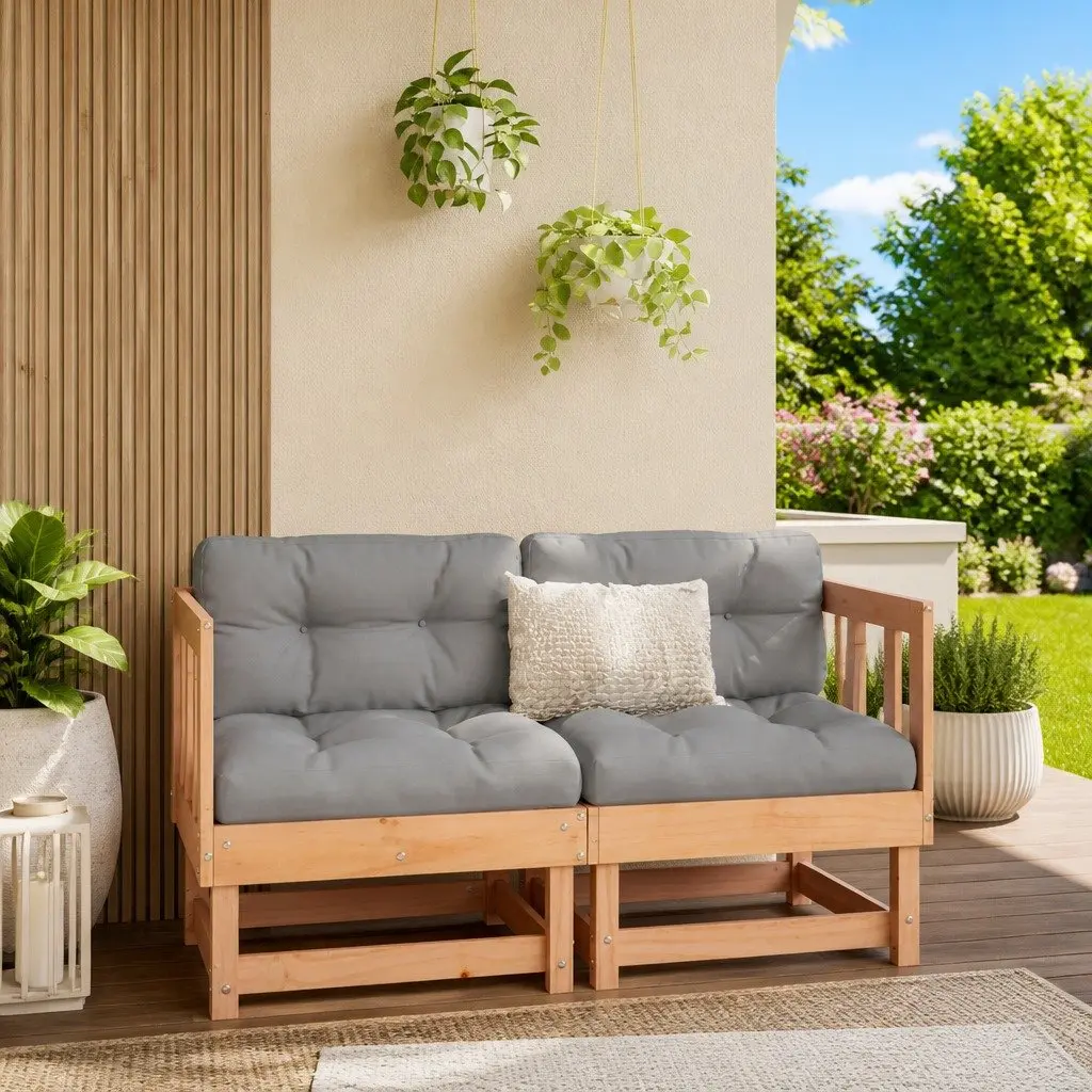 Outdoor Corner Sofas Modular Sectional Seating 2 Pieces Brown Solid Wood with Cushions